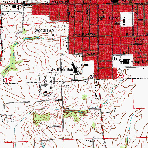 Topographic Map of Washington High School, IA