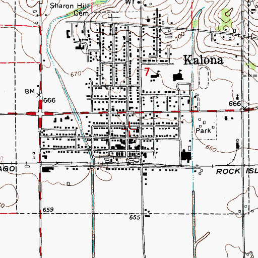 Topographic Map of Kalona Volunteer Fire Department, IA