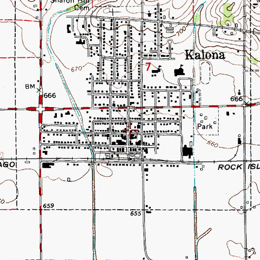 Topographic Map of Kalona Public Library, IA