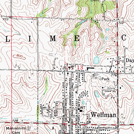 Topographic Map of Wellman Mennonite Church, IA