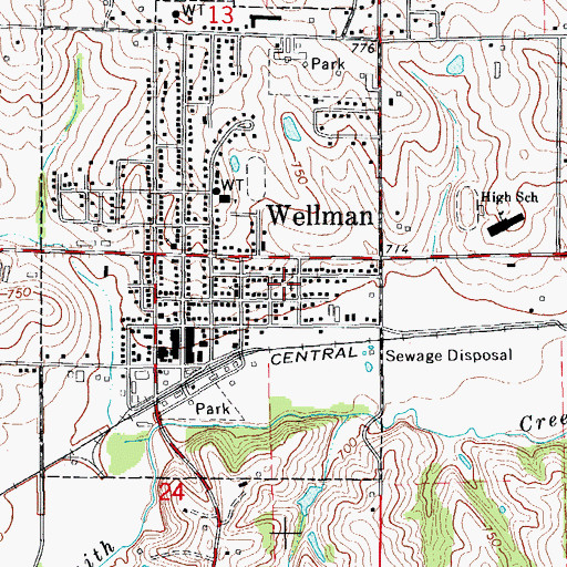 Topographic Map of Wellman Lutheran Church, IA