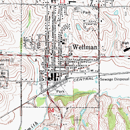 Topographic Map of Wellman Baptist Church, IA