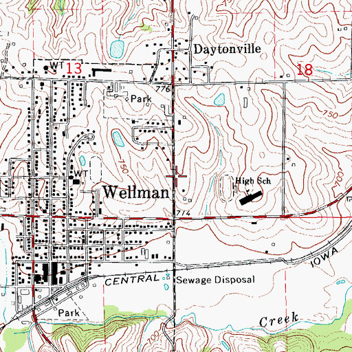 Topographic Map of Wellman Golf Course, IA