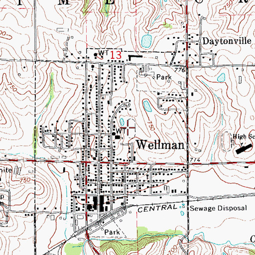 Topographic Map of Wellman Elementary School, IA