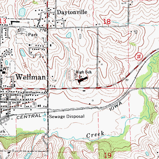 Topographic Map of Mid - Prairie High School, IA