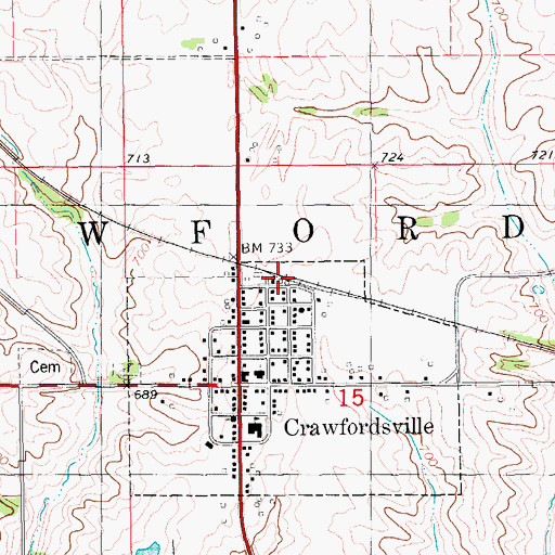 Topographic Map of Crawfordsville (historical), IA