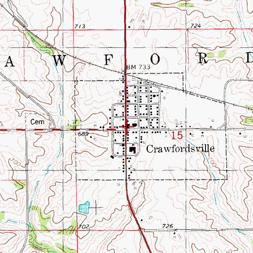 Topographic Map of Crawfordsville City Hall, IA