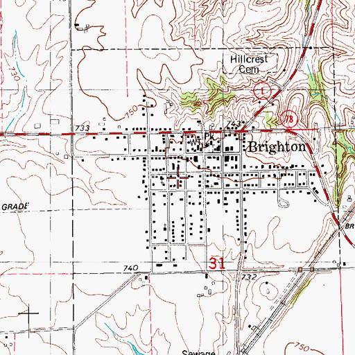 Topographic Map of Brighton United Church, IA