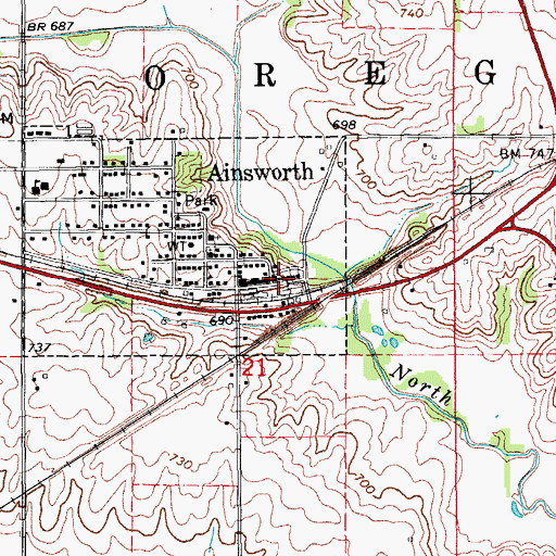 Topographic Map of Ainsworth Post Office, IA
