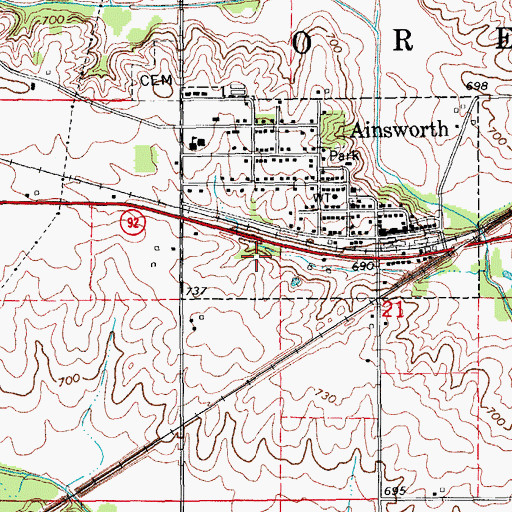Topographic Map of Ainsworth Fire and Rescue, IA