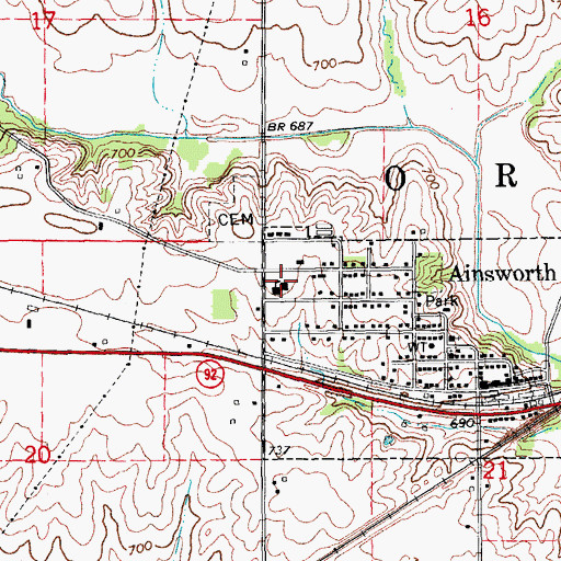 Topographic Map of Ainsworth Elementary School, IA