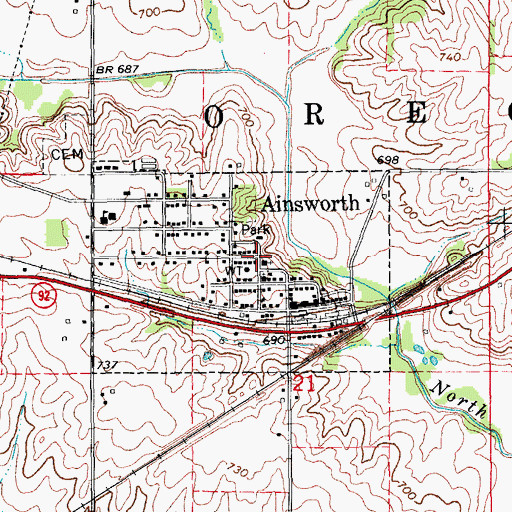 Topographic Map of Ainsworth Community Presbyterian Church, IA