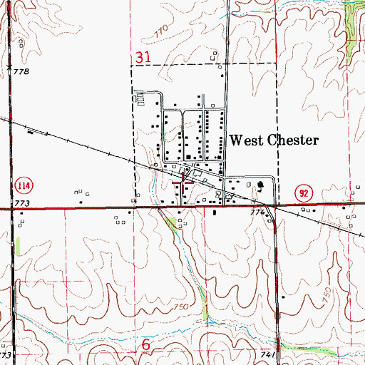 Topographic Map of West Chester (historical), IA