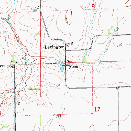 Topographic Map of Lexington Cemetery, IA