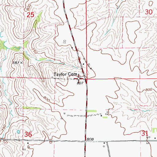 Topographic Map of Taylor Cemetery, IA