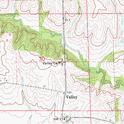 Topographic Map of Valley Cemetery, IA