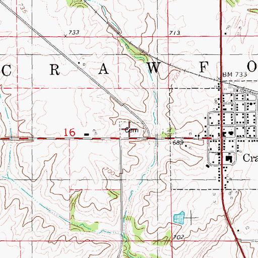 Topographic Map of Crawfordsville Cemetery, IA