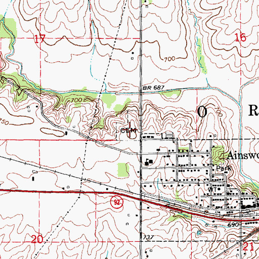 Topographic Map of Ainsworth Cemetery, IA