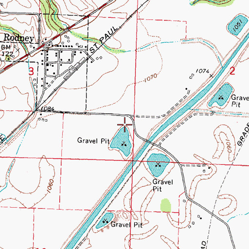 Topographic Map of Rodney Pits Recreation Area, IA