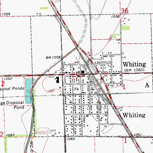 Topographic Map of Whiting Post Office, IA