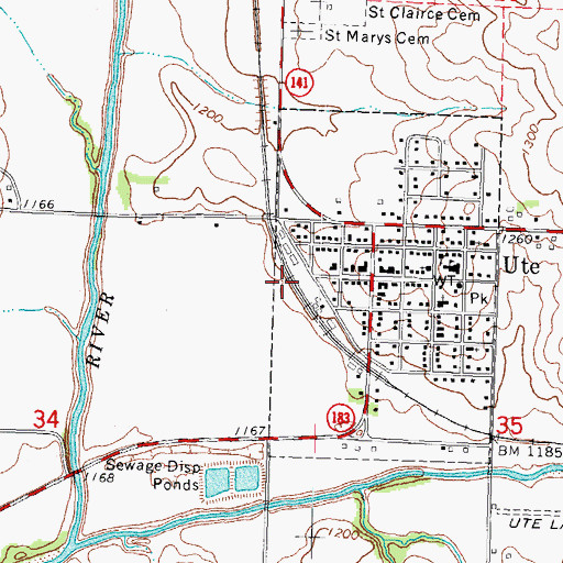 Topographic Map of Ute (historical), IA
