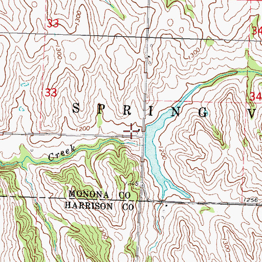 Topographic Map of Loess Hills Hideaway Cabins and Campground, IA