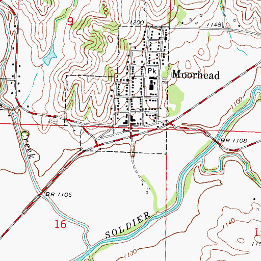 Topographic Map of Moorhead Co-op Elevator, IA