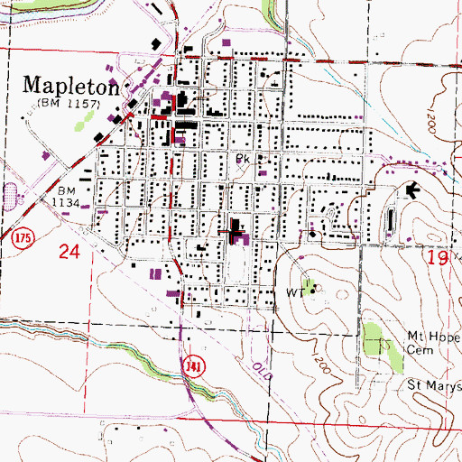 Topographic Map of Mapleton Elementary School, IA