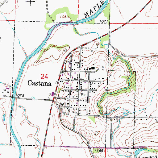 Topographic Map of Castana City Hall, IA
