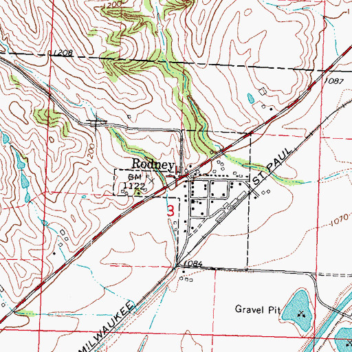 Topographic Map of Rodney Post Office, IA