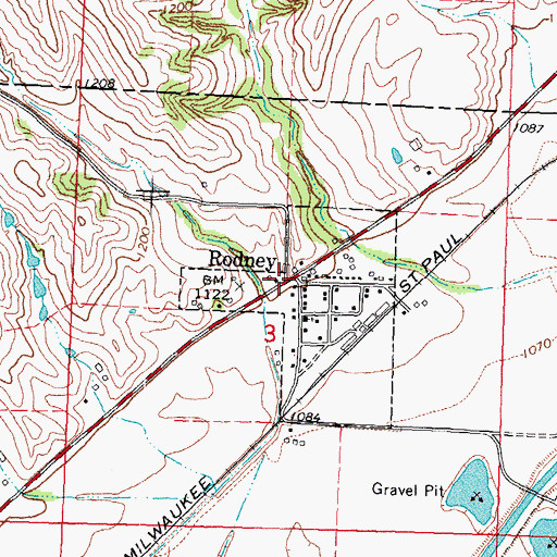 Topographic Map of Rodney City Hall, IA