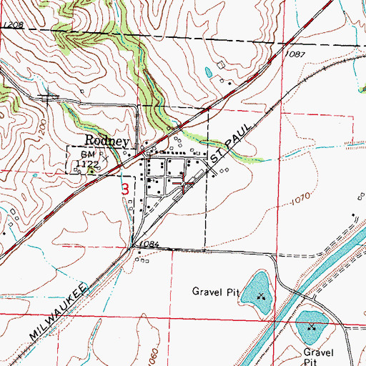 Topographic Map of Rodney (historical), IA