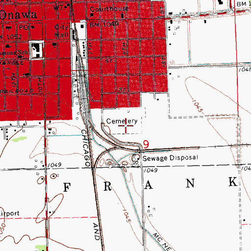 Topographic Map of Onawa Cemetery, IA