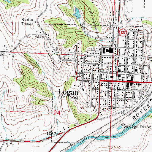 Topographic Map of Harrison County Courthouse, IA