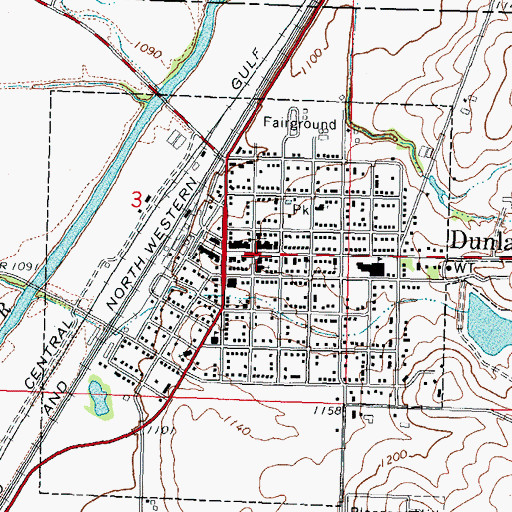 Topographic Map of Dunlap City Hall, IA