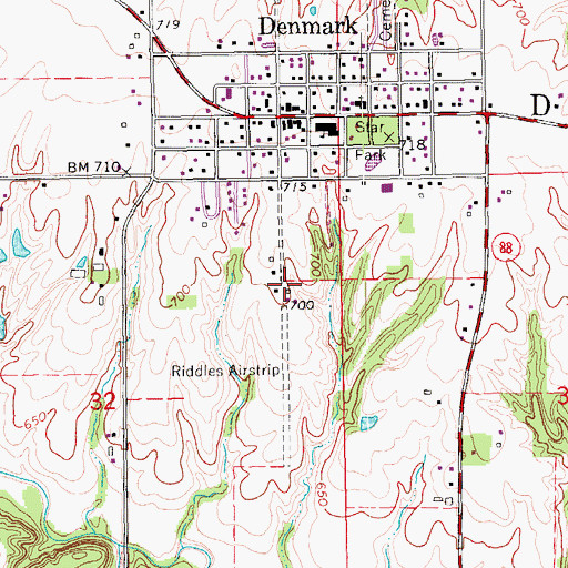 Topographic Map of Riddles Airstrip (historical), IA