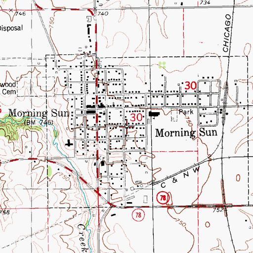 Topographic Map of Morning Sun Elevator, IA