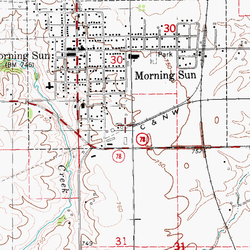 Topographic Map of Morning Sun (historical), IA
