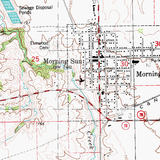 Topographic Map of Morning Sun Care Center, IA