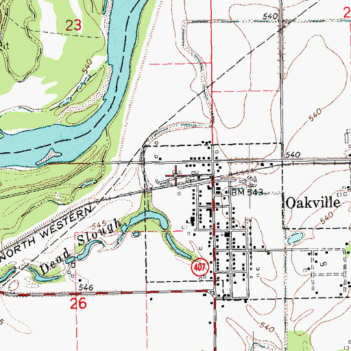 Topographic Map of Oakville (historical), IA