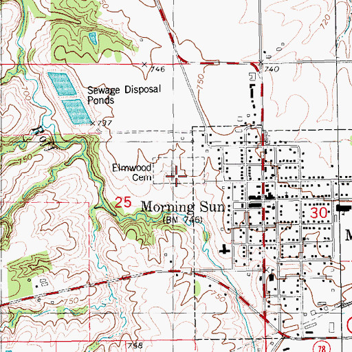 Topographic Map of Morning Sun Cemetery, IA