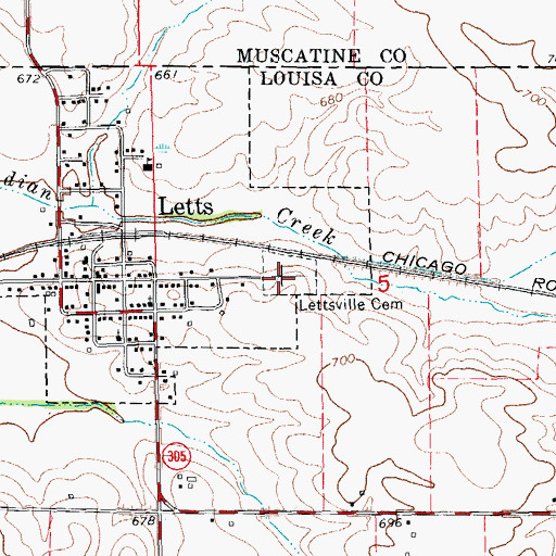 Topographic Map of Lettsville Cemetery, IA