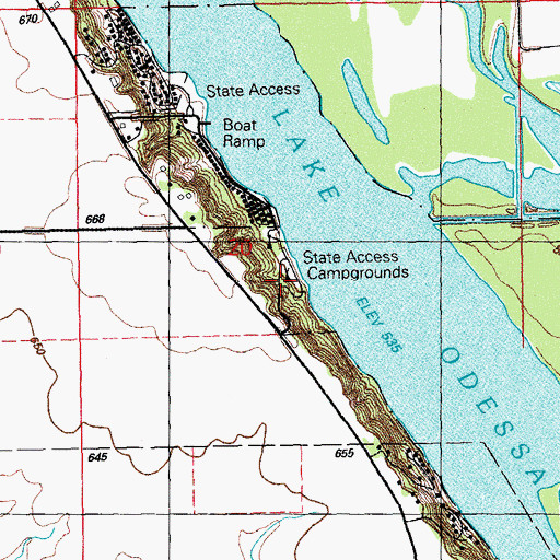 Topographic Map of Lake Odessa Campground, IA