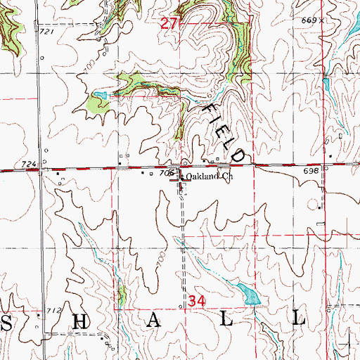 Topographic Map of Oakland Cemetery, IA