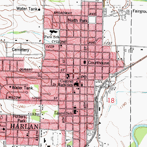 Topographic Map of Harlan City Hall, IA