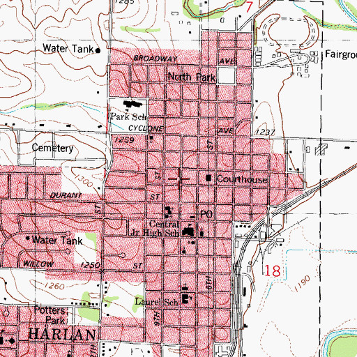 Topographic Map of Harlan Community Library, IA