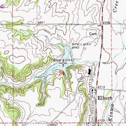 Topographic Map of Kiowa Creek Watershed 2-K-10 Dam, CO