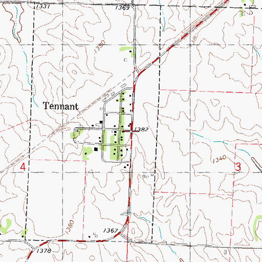 Topographic Map of Tennant Post Office (historical), IA
