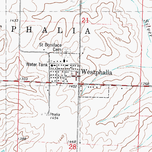 Topographic Map of Westphalia Fire Department, IA