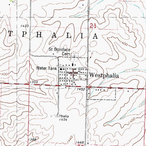 Topographic Map of Westphalia Post Office, IA